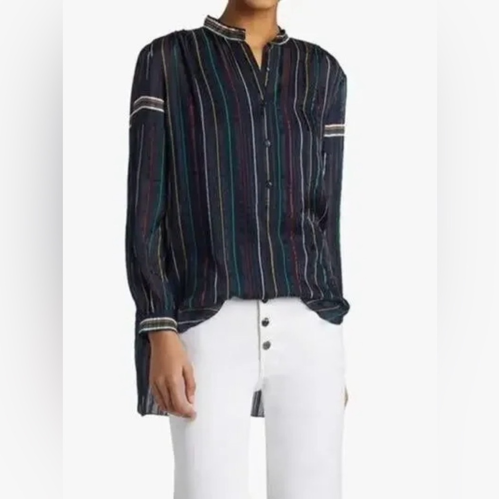 Rag & Bone 100% Silk Striped Button Front Blouse Size S